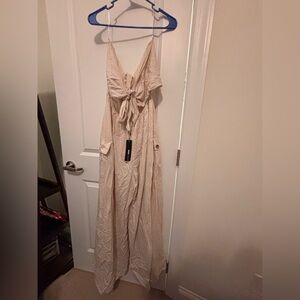 Cream Linen Jumpsuit with tie back